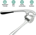 GD Garlic Press Crusher Mincer Tool - Dishwasher Safe & Rust Proof, Easy-Squeeze Garlic Smasher with Ergonomic Handle, Includes Silicone Garlic Peeler & Brush (Silver)