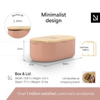 LARS NYSØM Bread Box I Metal Box with linen bag for long lasting freshness I Bread Bin with bamboo lid usable as cutting board I 14.2x7.5x5.1 In (Blush Rose)