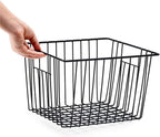 Slideep Refrigerator Freezer Organizer Wire Storage Basket, Farmhouse Food Wire Bins Container with Handles for Kitchen, Pantry, Freezer, Cabinet, Car, Bathroom Black 4 Pack