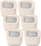 Caraway 6pc Food Storage Container Set - 1.75 Cup Glass Storage Container for Food (6) - Non-Toxic Ceramic-Coated Glass - Air Release Technology - Compact & Stackable Design - Cream