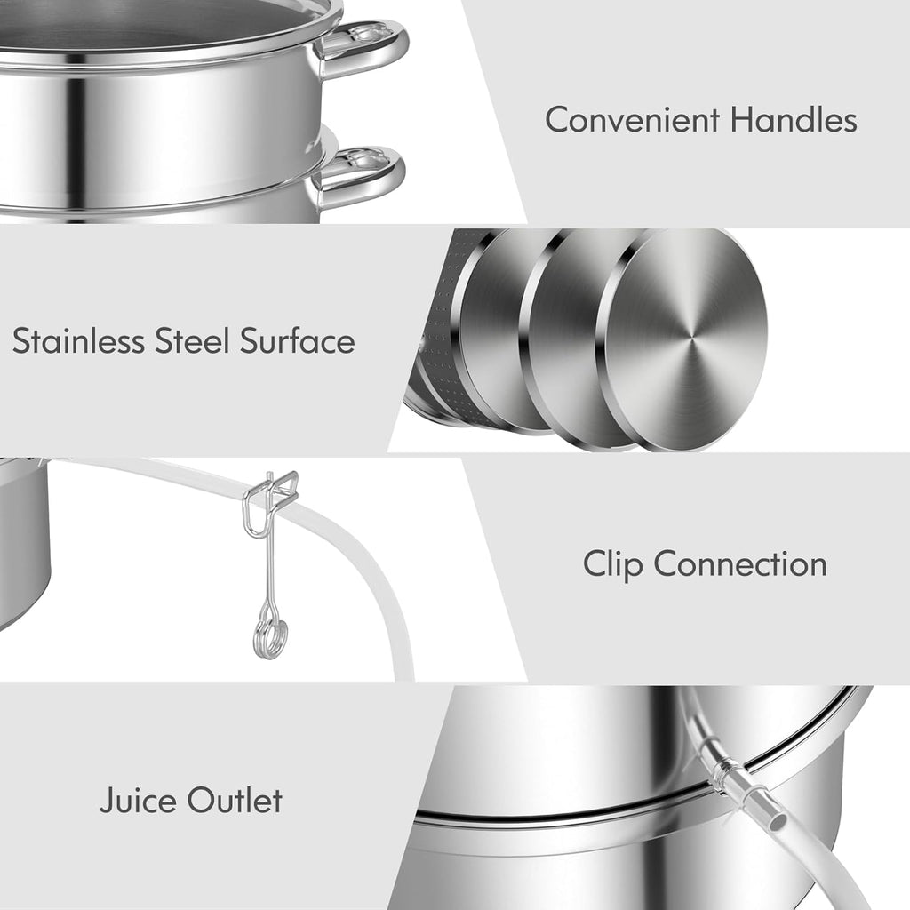 Giantex 11 Quart Juice Steamer Fruit Vegetables Juicer Steamers w/Tempered Glass Lid, Hose, Clamp, Loop Handles Stainless Steel Steam Juicer Multipots Kitchen Cookware for Making Juice, Jelly, Pasta