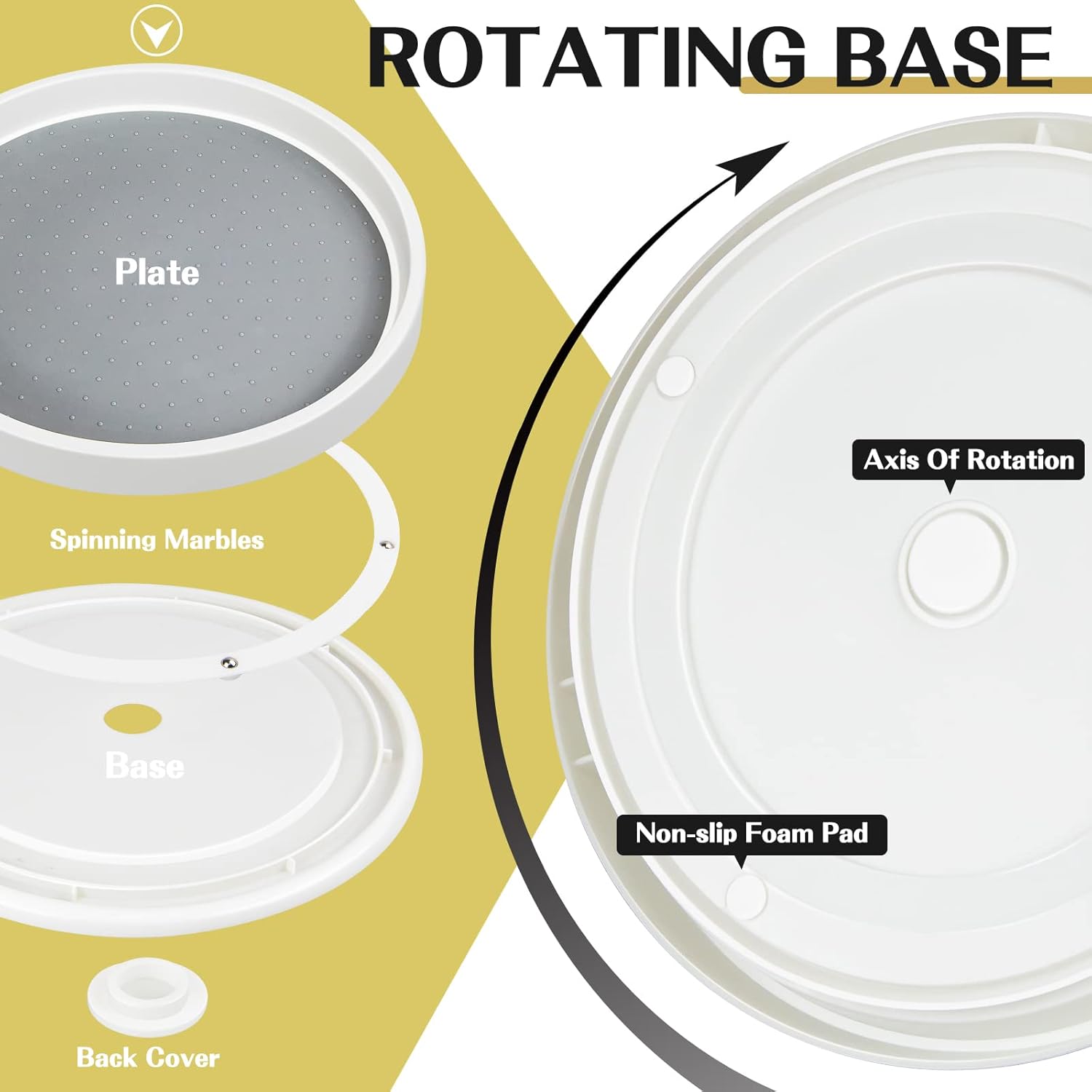 3Pack Non Skid Lazy Susan Turntable,Single Round Rotating Kitchen Spice Organizer for cabinets,Pantry, Bathroom, Refrigerator (12Inch)