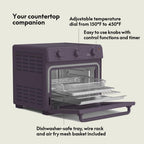 bella Air Fry Toaster Oven, 7 Preset Cooking Options, Dishwasher-Safe EverGood Coated Trays Included, 60-Minute Auto Shutoff w Audible Timer, Power Indicator Light, 1700 Watt, Plum
