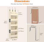 Lifewit 1 Pack Over the Door Organizer, 5 Shelf Clear Window Hanging Storage with 4 Mesh Side Pockets, Anti Tilt 40 lbs Load Behind Door for Pantry, Nursery, Bathroom, Bedroom, Kitchen, Dorm, Beige