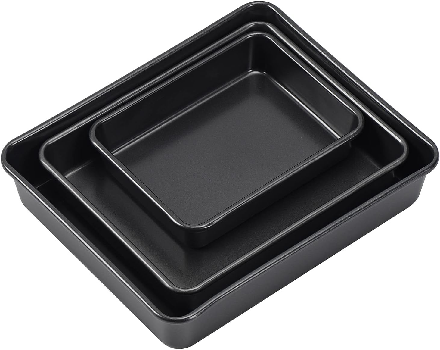 3-Pack Roasting Pan Set, Nonstick Baking Tray Set, Rectangular Bakeware for Oven, Non-Toxic Coating and Durable Quality (Black)