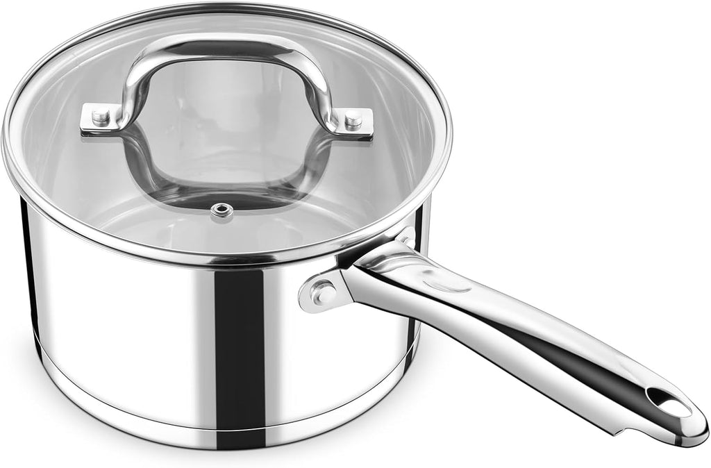 P&P CHEF 3 Quart Saucepan with Lid Set, Stainless Steel Small Cooking Pot Induction Sauce Pan for Pasta Soup, Ergonomic Handle & Tri-ply Base, Dishwasher Safe, 1 Pan