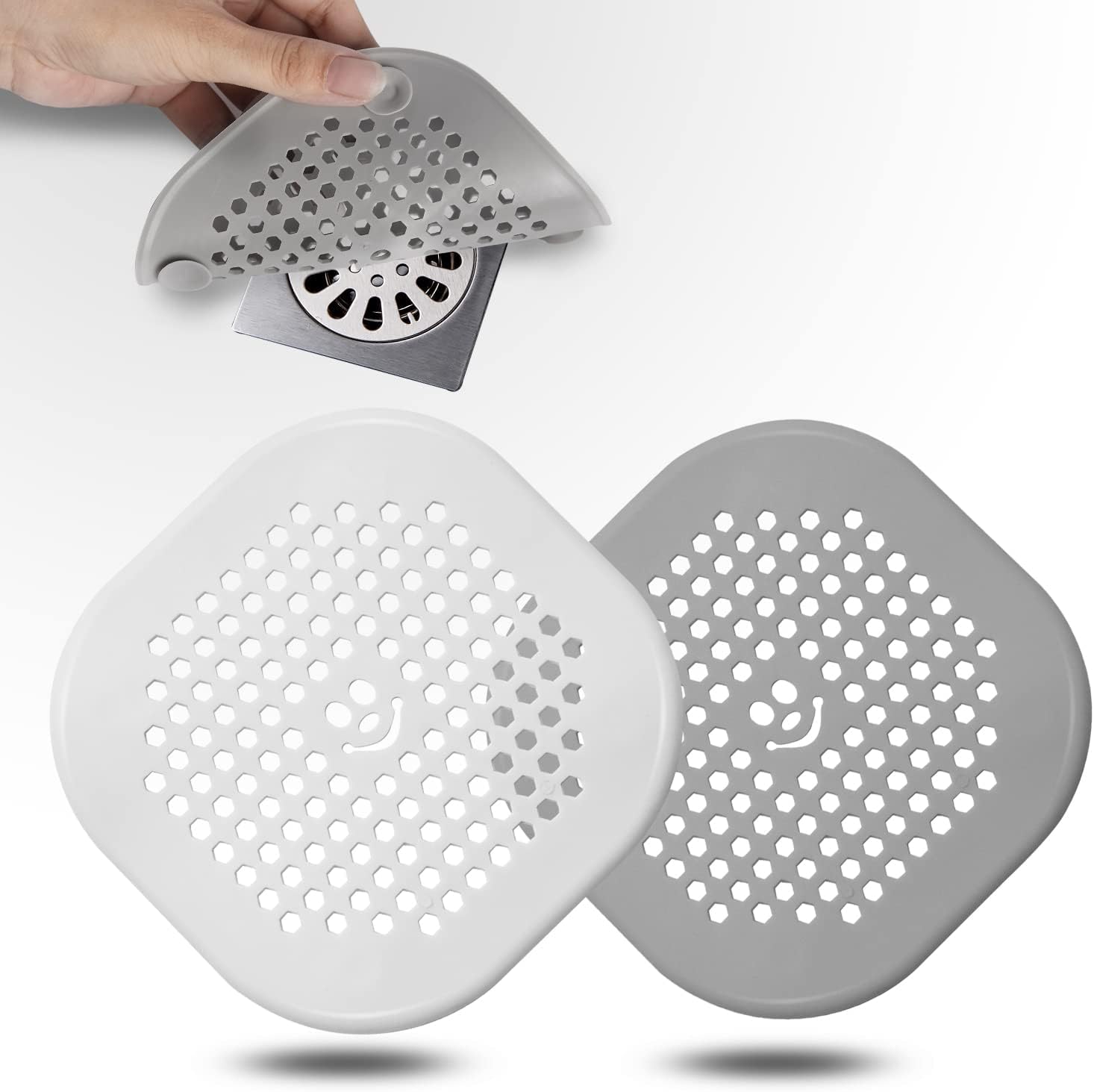 2 Pack Drain Hair Catcher Silicone Bathroom Accessories Shower Drain Protector Sink Drain Strainer Hair Stopper for Shower Kitchen Bathroom Tub Grey