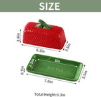 Strawberry Butter Dish with Lid, Ceramic ButterDish, Large Kitchen Strawberry Butter Holder, Serving Tray with Cover, Butter Storage Container, Holds 1 Stick (Red, Large)