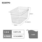1/3 Size Food Containers 6 Pack 6 Inch Deep Pan Clear BPA free Polycarbonate Stackable Commercial Hotel Pan for Food Serving Freezer Safe