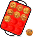 FUNBAKY Silicone Muffin Pan for Baking, Metal Reinforced Frame Muffin Pan Nonstick 12 Cups for Oven Baking Easy to Handle BPA Free
