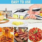 Garlic Press and Slicer 2 in 1, Rust Proof & Dishwasher Safe Professional Garlic Mincer Tool, Effortlessly Crush and Mince Garlic with this Ergonomic Handle-Garlic Peeler & Brush ANCQMI(Pear white)