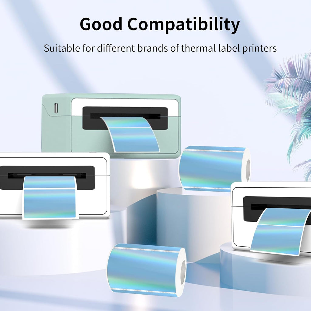 3x2 Inch Holographic Thermal Labels, Blue Thermal Sticker Labels, Rainbow Glitter Stickers for Price, Barcode, Mailing, Name, DIY Custom Logo Design, 200 Pcs /1 Roll