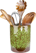Utensil Holder, Ceramic Kitchen Utensil Holder for Countertop, Large Cooking Utensil Crocks for Kitchen Counter, Morden Utensil Organizer for Spatula, kitchen Decor,Green