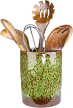 Utensil Holder, Ceramic Kitchen Utensil Holder for Countertop, Large Cooking Utensil Crocks for Kitchen Counter, Morden Utensil Organizer for Spatula, kitchen Decor,Green