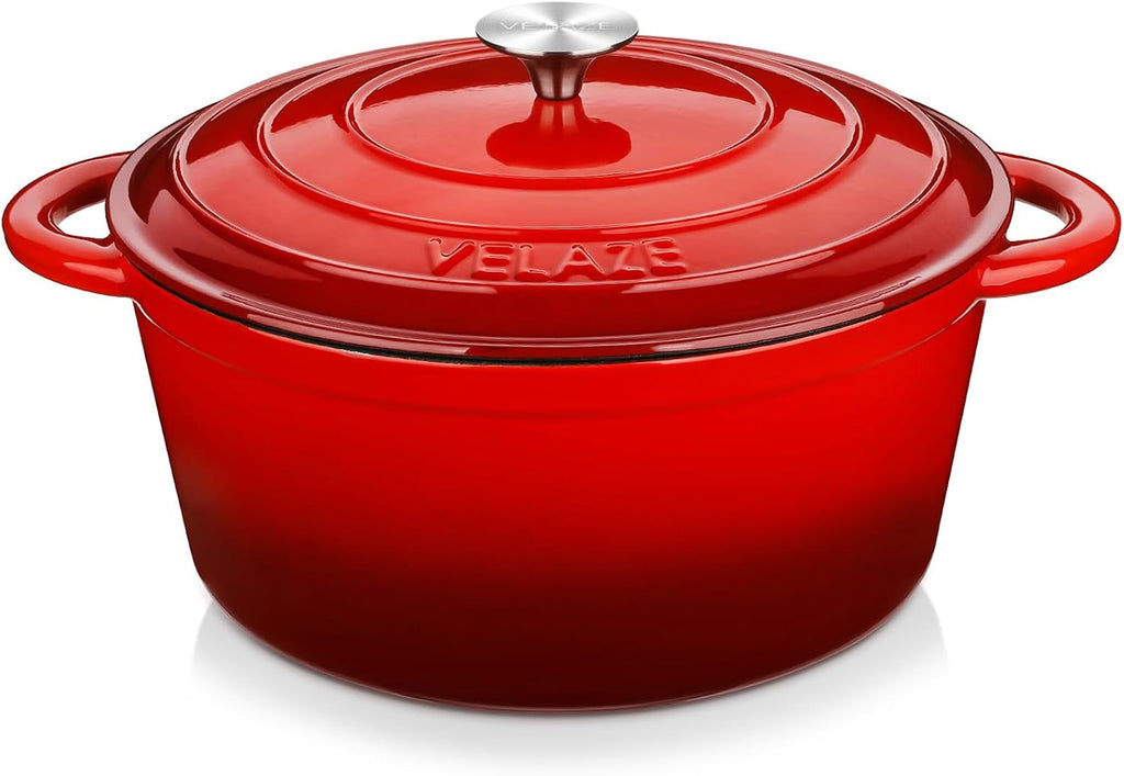 Velaze 7.5 QT Dutch Oven Pot with Lid, Enameled Cast Iron Dutch Oven with Dual Handles for Sourdough Bread Baking, Cooking, Non-stick Enamel Coated Cookware (RED)