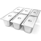 1/3 Size Steam Table Pan with Lid 6 Inch Deep Hotel Pan Commercial Stainless Steel Food Pan with Cover 6 Pack Chafing Pans for Buffet Party and Restaurant Supplies