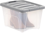Amazon Basics Plastic Storage Containers with Secure Latching Lids, Stackable Organization Bins, Clear/Grey, 19 Quart, Set of 6
