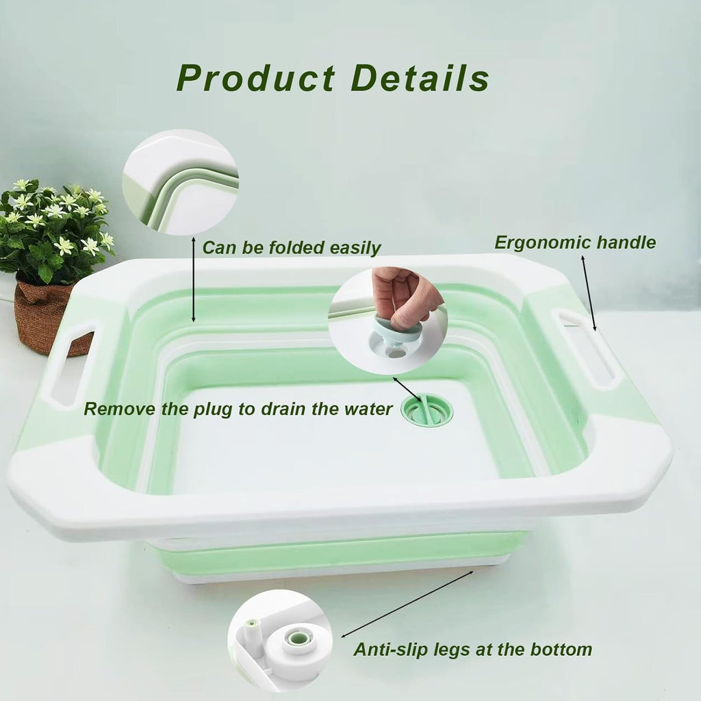 Camping Collapsible Cutting Board Dish Basin BBQ Prep Tub Camp Sink Dish Washing Station Multifunctional Storage Basket(Pink white)