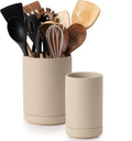 Utensil Holder, 7.3"+5.4" Ceramic 2-in-1 Utensil Holder Set for Countertop, Cooking Utensil Crocks for Kitchen Counter, Organizer for Spatulas & Spoons, Set of 2, Pottery Clay