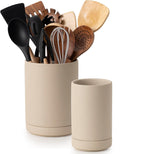 Utensil Holder, 7.3"+5.4" Ceramic 2-in-1 Utensil Holder Set for Countertop, Cooking Utensil Crocks for Kitchen Counter, Organizer for Spatulas & Spoons, Set of 2, Pottery Clay