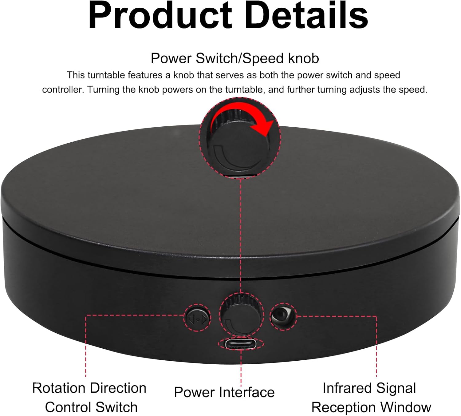 Motorized Rotating Display Stand with Remote, 4.53in 360 Electric Turntable for Display,Photography,3D Scanner Models, Motorized Lazy Susan and Photography Turntable Control Angle/Speed,Step/Swing/Continuous Rotation