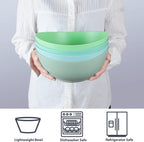 9.6'' Serving Bowls, Bamboo Fiber Salad Bowls Set of 4, 2.6Qt/84 Ounce, Large Bowls for Kitchen,Curvy Shape Big Deep Bowl for Salad,Vegetable,Fruit,Cereal, Lightweight & Easy to Clean(Multi Turquoise)