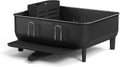 simplehuman Compact Dish Drying Rack with Stainless Steel Frame, 360º Easy Drain Swivel Spout, Utensil Holder, Anti-Residue Coating, Moisture Control Surface, Matte Black