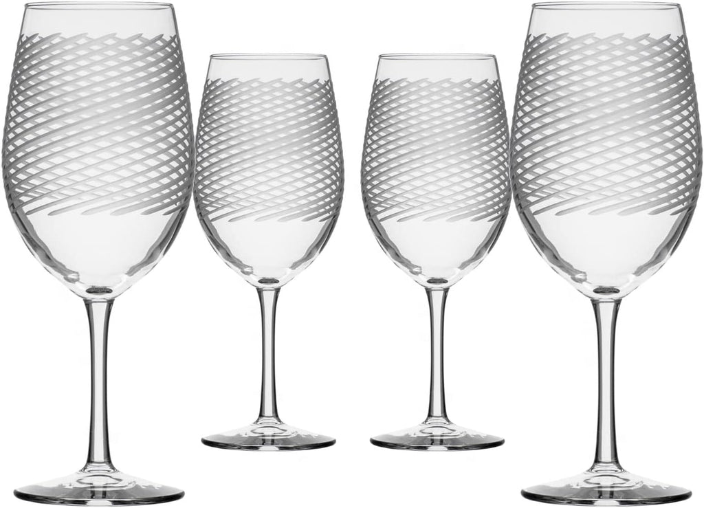 Rolf Glass Cyclone All Purpose Wine Glass | Set of 4 Stemmed 18oz Glasses | Proudly Made in the USA | Large Engraved Tumbler Glasses | Lead-Free Glass
