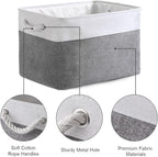 TheWarmHome Organization and Storage Basket for Organizing - 3 Pack 16x12x12 inch Cube Storage Bin Fabric Storage Cubes for Organizer Cloth Gift Toy Closet (White & Grey)