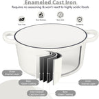 E-far 6 Quart Dutch Oven, Enameled Cast Iron Dutch Oven Pot with Lid, Nonstick Round Cookware for Braising/Stews/Roasting/Bread Baking/Cooking, Heavy Duty, Induction & Oven Safe - White