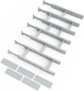 SpaceAid Bamboo Drawer Dividers with Inserts and Labels, Kitchen Adjustable Drawer Organizers, Expandable Organization for Home, Office, Dressers, 7 Dividers with 15 Inserts (17"-22" Gray)