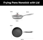 Lazycorner Non Stick Frying Pans Skillet with Lid, 8 Inch Stainless Steel Kitchen Cookware Pot, Non toxic Healthy Induction Compatible PFAS PTFE PFOA PFOS FreeCompatible PFAS PTFE PFOA PFOS Free