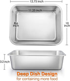 E-far Lasagna Pan Set of 2, Deep Stainless Steel Baking Pans, 12.75 x10 x3.2 Inches Rectangular Metal Roasting Baking Dish Bakeware for Oven, Non-Toxic & Heavy Duty, Dishwasher Safe