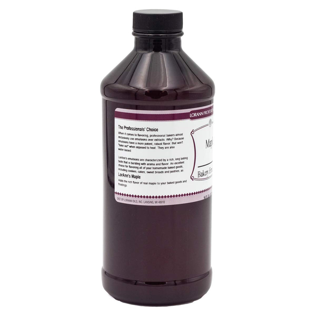 LorAnn Oils Maple Bakery Emulsion: True Essence, Ideal for Boosting Fruit Tones in Cakes, Cookies & Desserts, Gluten-Free, Keto-Friendly, Extract Substitute Essential for Your Kitchen, 16 Oz
