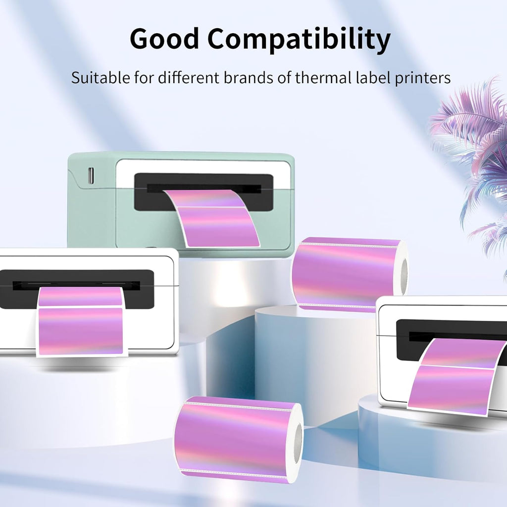 3x2 Inch Holographic Thermal Labels, Pink Thermal Sticker Labels, Rainbow Glitter Stickers for Price, Barcode, Mailing, Name, DIY Custom Logo Design, 200 Pcs/1 Roll