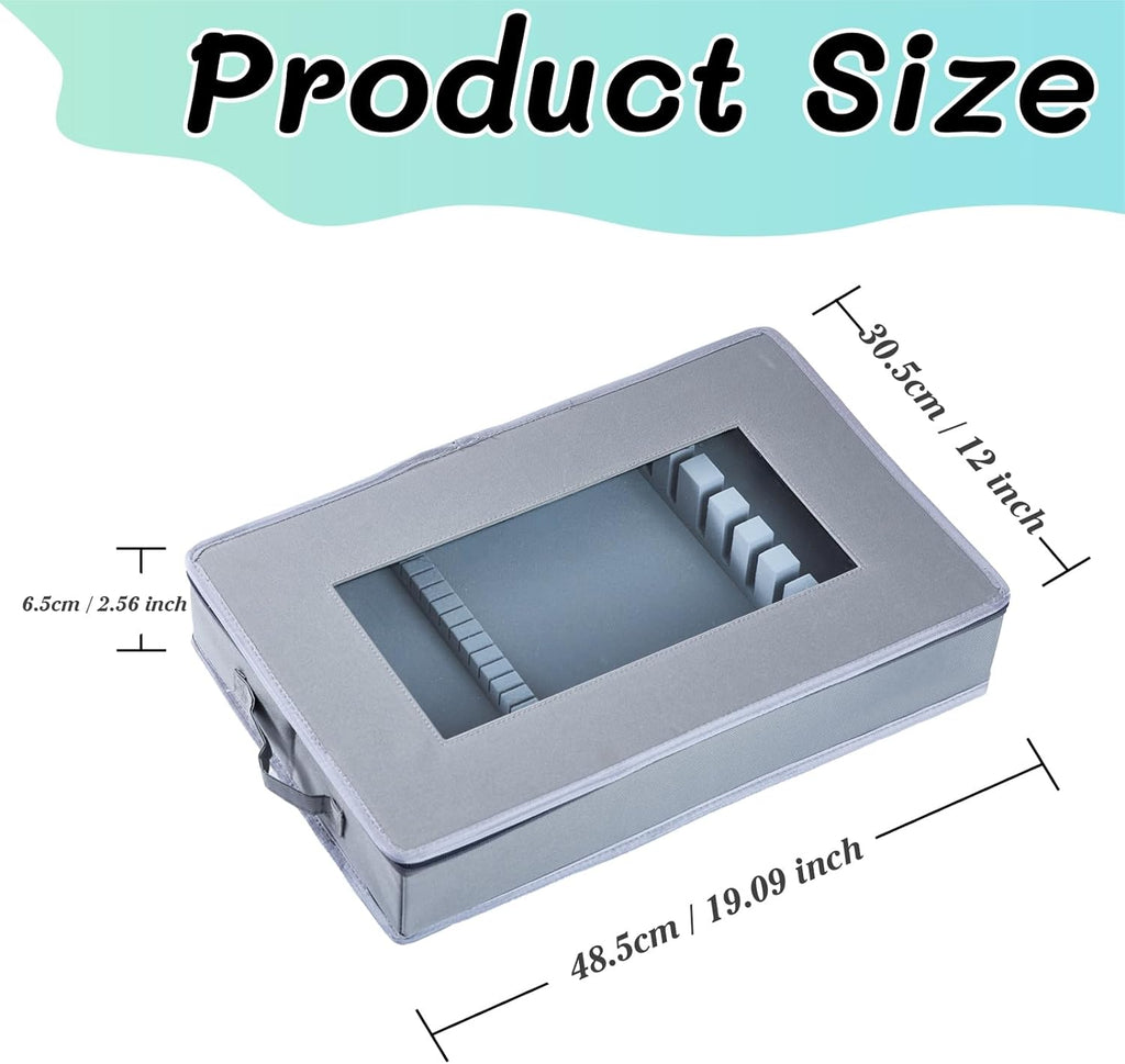 Zippered Silverware Storage Box, with Felt Lined and Clear Lid, Gray Fabric Chest Case for Storage and Organizing Utensils, Silverware, Flatware, Cutlery, Large Containers(No Cutlery Included)