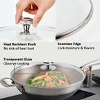12" Glass Lid for Frying Pan, Tempered Replacement Cover Compatible with All 12 inches Cookware for Skillets, Round Cast Iron, Cast Aluminium, Stainless Steel Pans &Pots