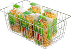 SANNO Freezer Baskets for Storage Pantry Large Metal Wire Food Storage Organizer Bin Basket with Handles - for Kitchen Cabinets, Pantry, Bathroom, Laundry Room, Closets, Garage - Chrome，2 pack
