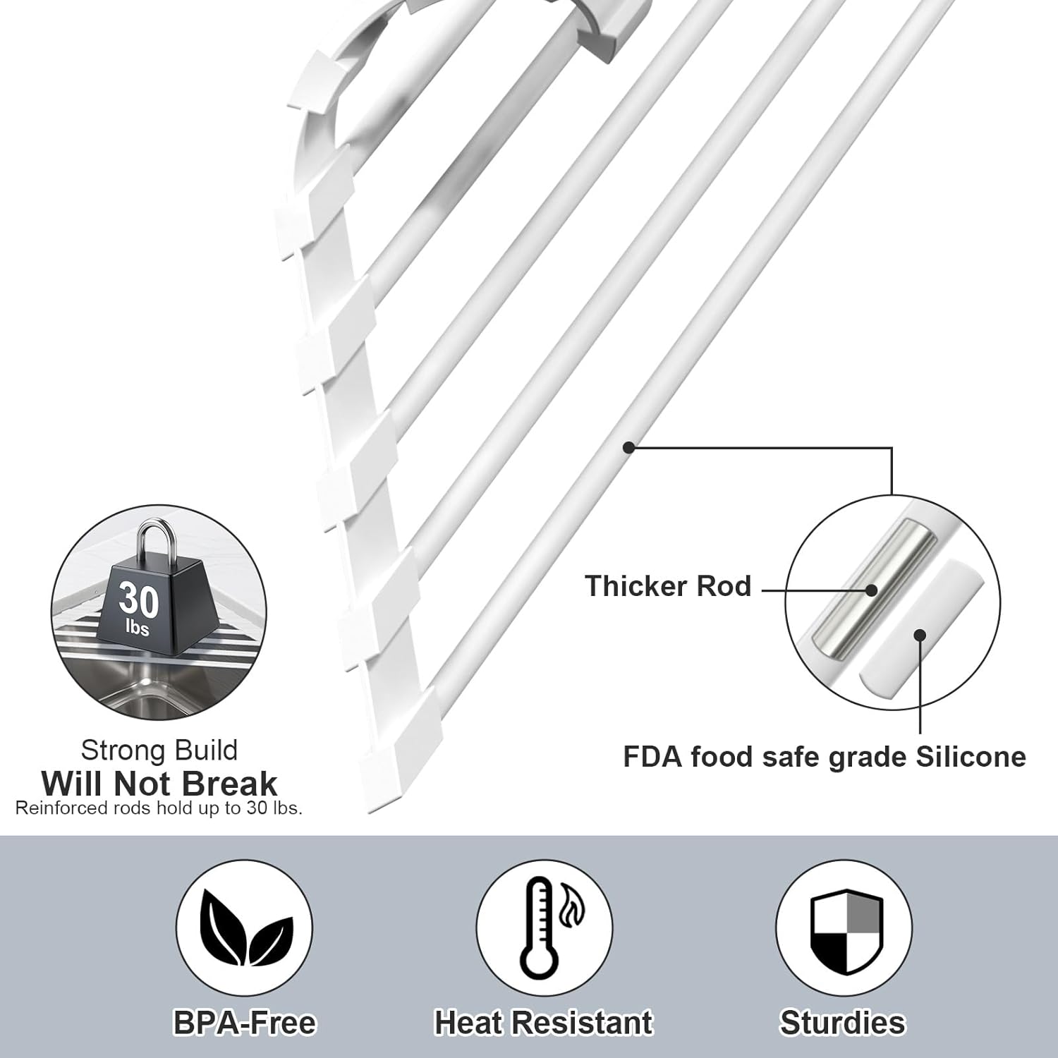 Triangular Sink Rack, Multi-Functional Rack Above The countertop, Foldable Sink Drying mat, Heat-Resistant, Non-Slip, and Rust-Proof Dish Rack (White)