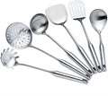Cooking Utensils Set Stainless Steel Kitchen Metal Serving Utensils Set of 6 Pcs-Wok Spatula Ladle Set, Slotted Skimmer, Pasta Server, Serving Spoon, Slotted Spatula Tunner,Dishwasher Safe