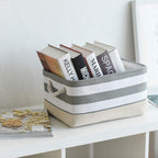 TheWarmHome Storage Basket Fabric Basket with Handles Dog Toy Basket Cloth Storage Bin Shelf Basket Decorative Storage Basket Shoe Basket Gift Basket(Grey&White Stripes-1 Pack,15.7L×11.8W×8.3H)