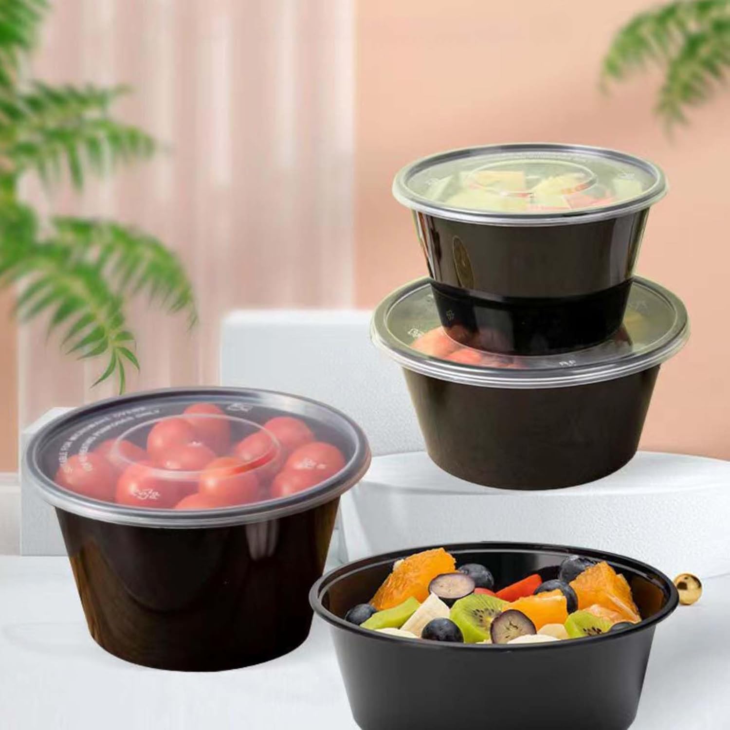 100pc 26 Oz Meal Prep Containers disposable, Plastic Food Take Out Containers With Lid, Take Out Containers Disposable, Reusable food storage containers Round Box，Microwave Freezer Dishwasher Safe