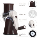 Cambom Rotary Cheese Grater Hand Crank Cheese Shredder for Fresh Cheese, Vegetable, Nuts,Non-slip Suction Base, Free Cleaning Brush Three Blades, Coffe Color