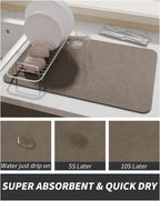 AMOAMI Coffee Mat Hide Stain Rubber Backed Absorbent Dish Drying Mat for Kitchen Counter - Brown, Fits Under Coffee Maker & Machine