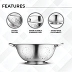 Avador Set of 3 Stainless Steel Colanders, Comes in 1.5 Quart 3qt Quart and 5 Quart for all your Cooking | Baking | Prepping Needs