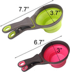Collapsible Pet Scoop Silicone Measuring Cups Set Sealing Clip 3 in 1 Multi-Function Scoop Bowls Bag Clip for Dog Cat Food Water Set of 2 (1 Cup & 1/2 Cup Capacity) (Multicolor)