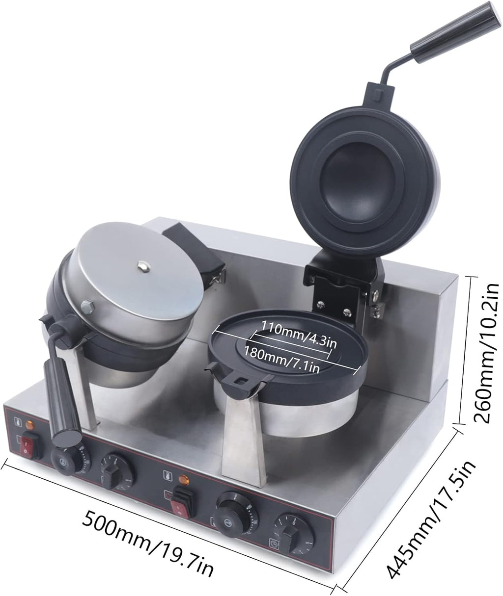 Commercial Electric Burger Waffle Maker Machine, Non Stick Panini Hamburger Press Machine Stainless Steel Ice Cream Burger Baker for Waffles, Paninis Household Hamburger Maker 2400W (Double)