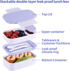 Lunchneo bento box for adults, separate for men and women, set of utensils and dipping containers, cute Japanese bento box, microwave heatable(White)