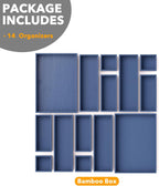 SpaceAid 14-Piece Bamboo Drawer Organizer Storage Boxes Set, Wood Tray Junk Drawer Organizers Multi-Use Divider Bins for Kitchen, Bathroom, Office Desk and Makeup Organization (14 Pack, Navy Blue)