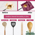 AUOON Spoon Holder for Stove - Silicone Spoon and Lid Rest with Drip Pad Kitchen Utensil Rest for Spoons, Ladles, Spatulas, Tongs & More (Cherry, Large)